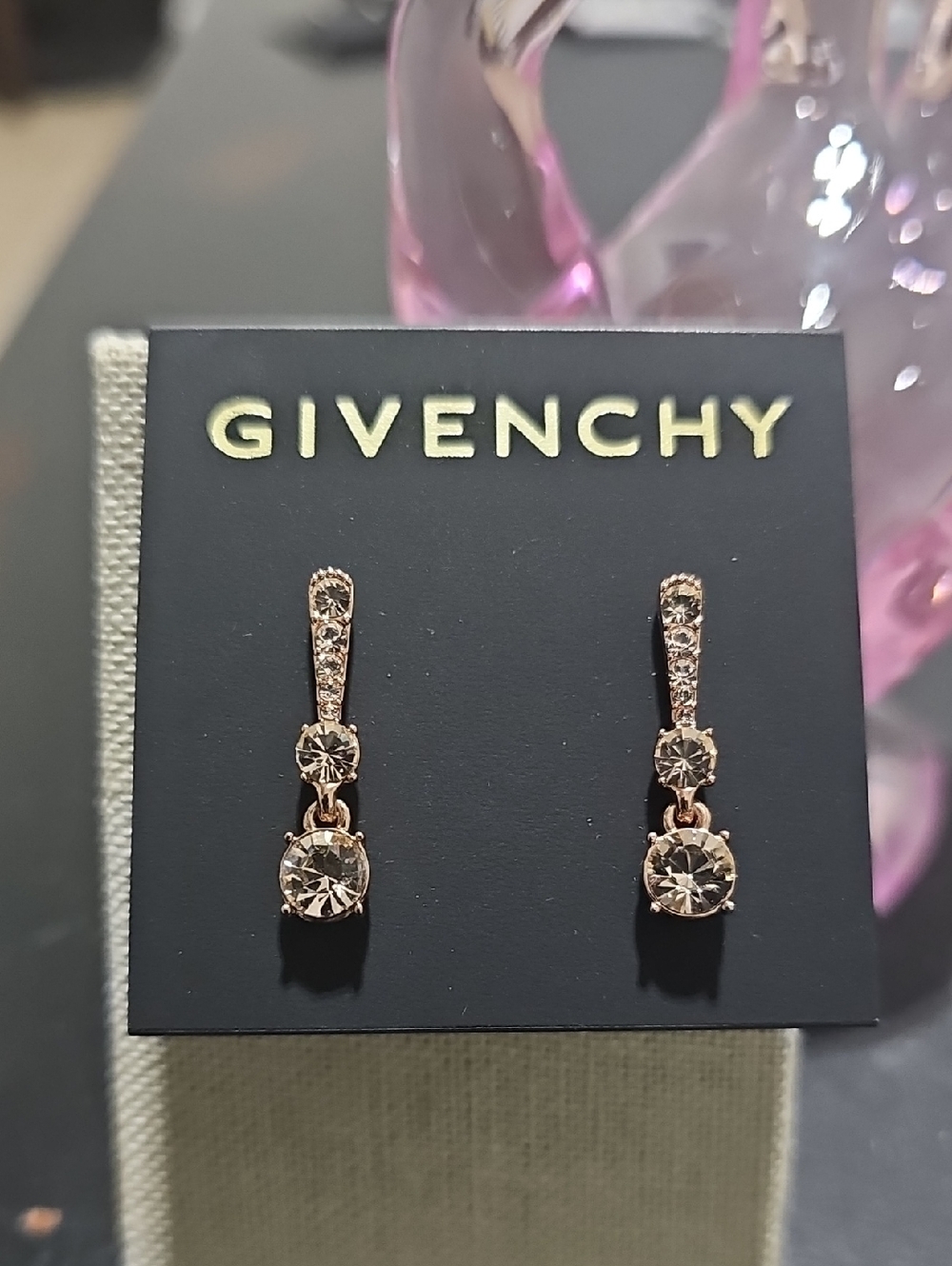 NWT Givenchy Earrings Rose Gold Tone Drop Crystal Linear Post Backs